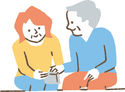 高齢男性を手伝う女性のイラスト